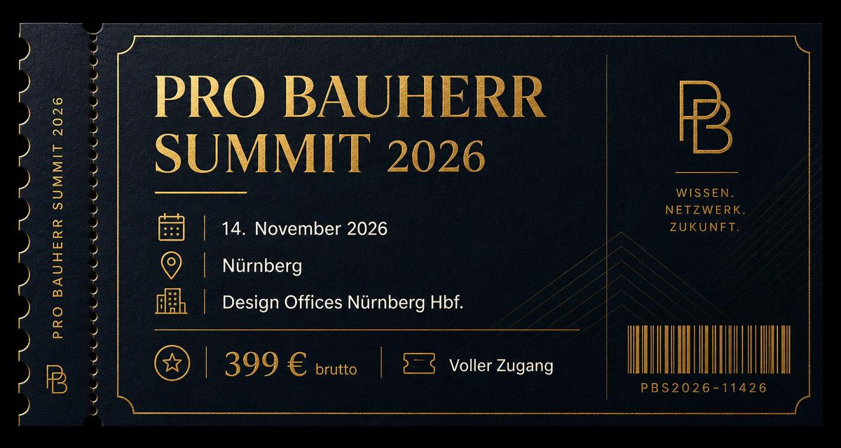 Pro Bauherr Summit 2026 Event-Ticket: 14. November 2026 in Nürnberg, 399 € brutto, Voller Zugang